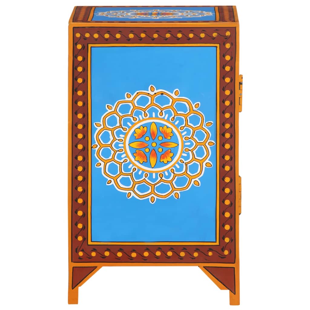 Mesita De Noche Pintada A Mano Madera Maciza Mango 40x30x50 Cm_2