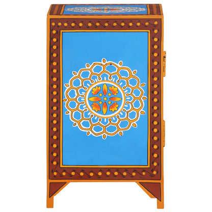 Mesita De Noche Pintada A Mano Madera Maciza Mango 40x30x50 Cm_2