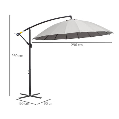 Outsunny Sombrilla Jardín Ø300 Cm Con Manivela Manual Base Cruzada Gris_2