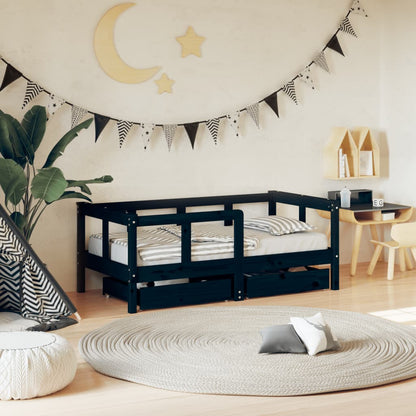 Vidaxl Estructura De Cama Niños Con Cajones Madera Pino Negro 70x140cm_1