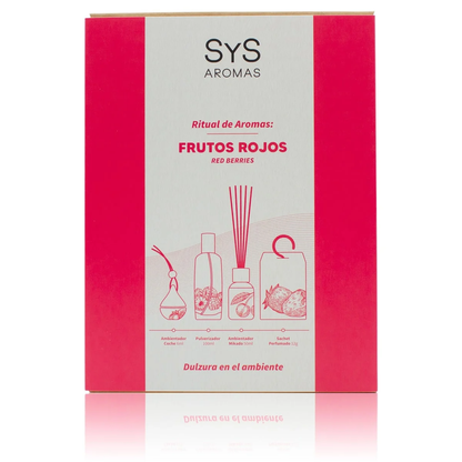Pack Frutos Rojos SYS Aromas | Mikado 50ml + Spray 100ml + Coche 6ml + Sachet | Afrutado y Dulce | Hecho en España_0