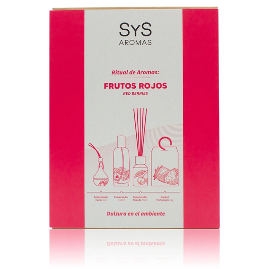 Pack Frutos Rojos SYS Aromas | Mikado 50ml + Spray 100ml + Coche 6ml + Sachet | Afrutado y Dulce | Hecho en España_0