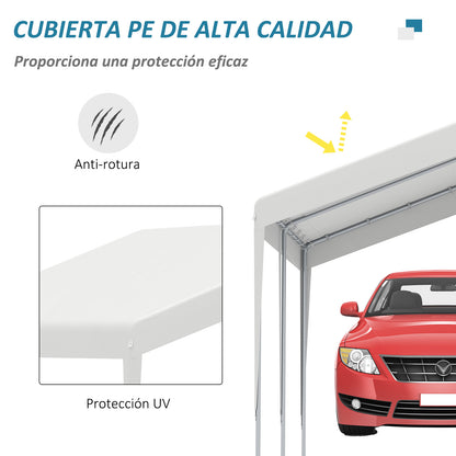 Outsunny Carpa Garaje Para Coche 4x4m Gazebo De Jardín Con Accesorios Blanco_5