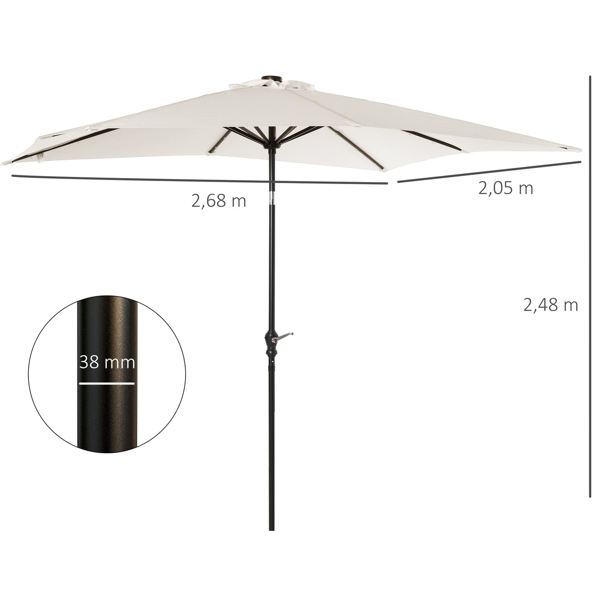 Sombrilla De Jardín Outsunny Acero, Poliéster Blanco 268x205x248 Cm_2