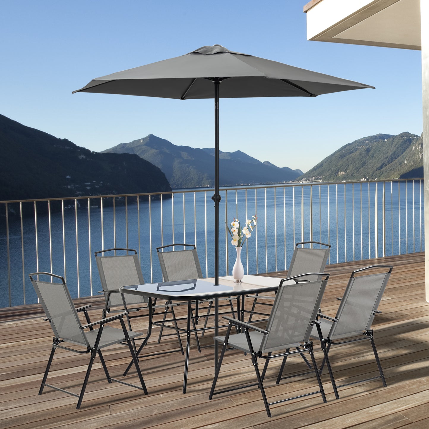 Outsunny Muebles Muebles De Jardín 6 Sillas Plegables Mesa Sombrilla Inclinable_1