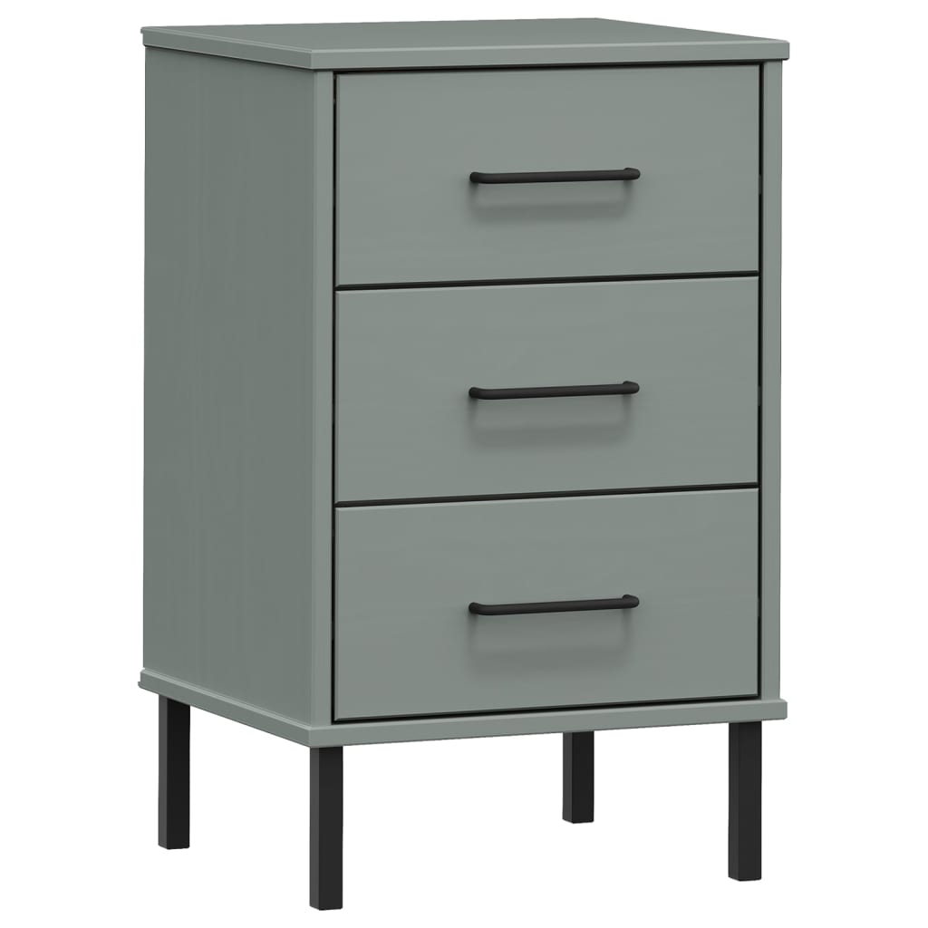 Mesita De Noche Patas De Metal Madera Maciza Pino Gris Oslo_0