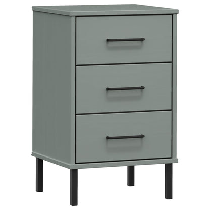 Mesita De Noche Patas De Metal Madera Maciza Pino Gris Oslo_0
