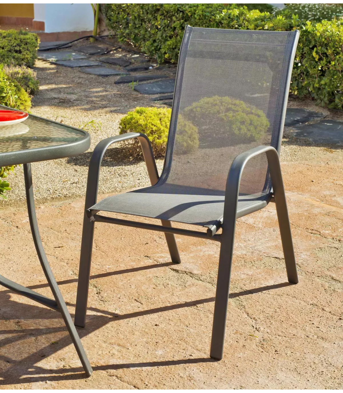 Pack De 4 Sillones Apilables Terraza Jardín Sulam-3 Acero /textilen Gris Antracita, 94cm(_0