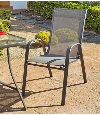 Pack De 4 Sillones Apilables Terraza Jardín Sulam-3 Acero /textilen Gris Antracita, 94cm(_0