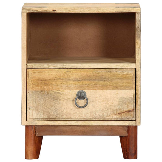 Mesita De Noche Madera Maciza De Mango Rugosa 40x30x52 Cm_0