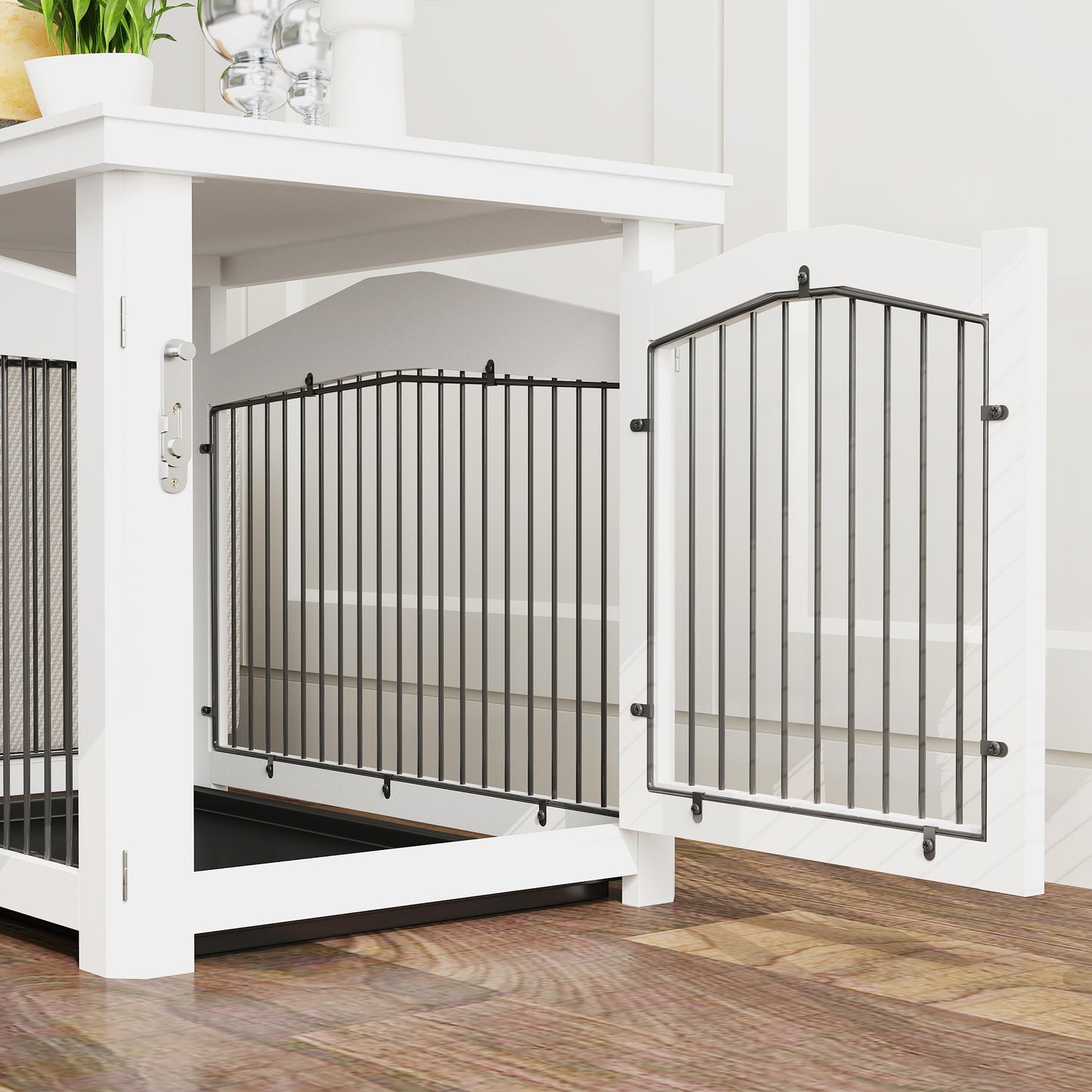 Pawhut Jaula Para Perros Medianos 3 En 1 Con Tapa Superior Desmontable Blanco_3