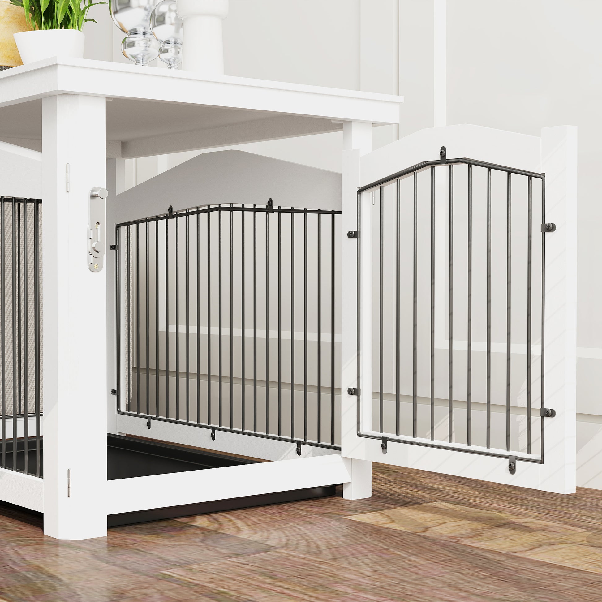 Pawhut Jaula Para Perros Medianos 3 En 1 Con Tapa Superior Desmontable Blanco_3