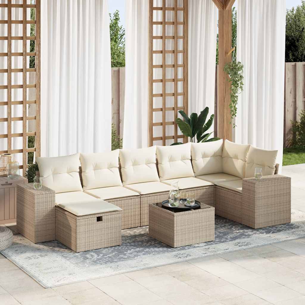 Set De Sofás De Jardín Y Cojines 8 Piezas Ratán Sintético Beige / Vetonek_5