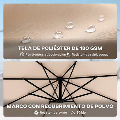 Outsunny Parasol Excéntrico Ø300 Cm Con Base Cruzada Manivela Y Funda Caqui_5