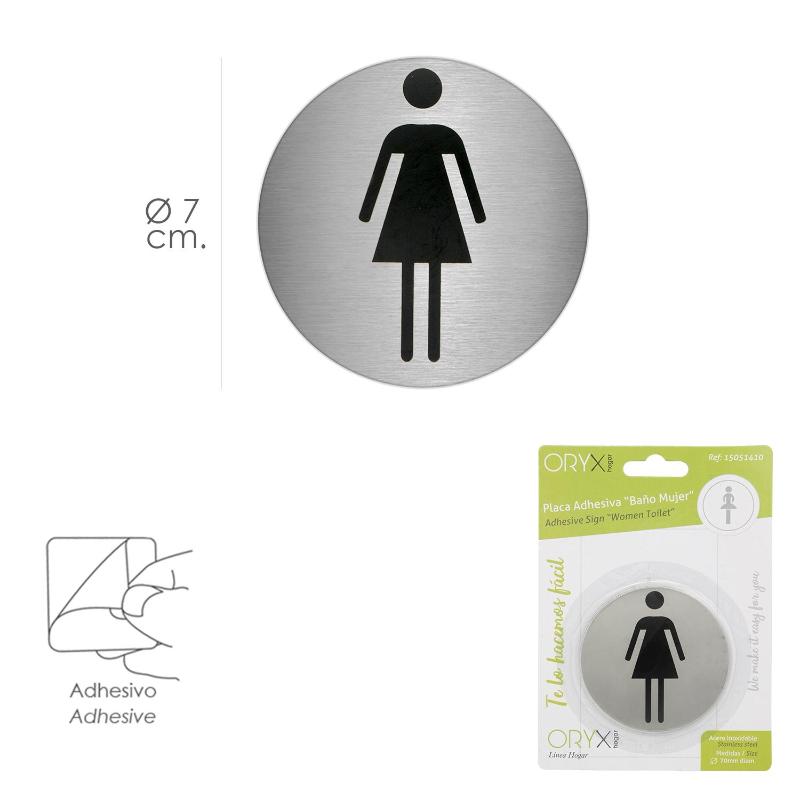 Placa Adhesiva Baño Mujer Acero Inoxidable Ø 7 Cm.