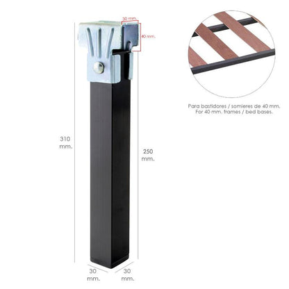 Juego Patas Somier Cuadradas (4 Unidades) Tubo 30x30 Mm. Para Somier De 40x30 Mm. Altura 25 Cm.