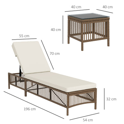 Outsunny Conjunto De 2 Tumbonas De Ratán Con Mesa De Centro Beige_2