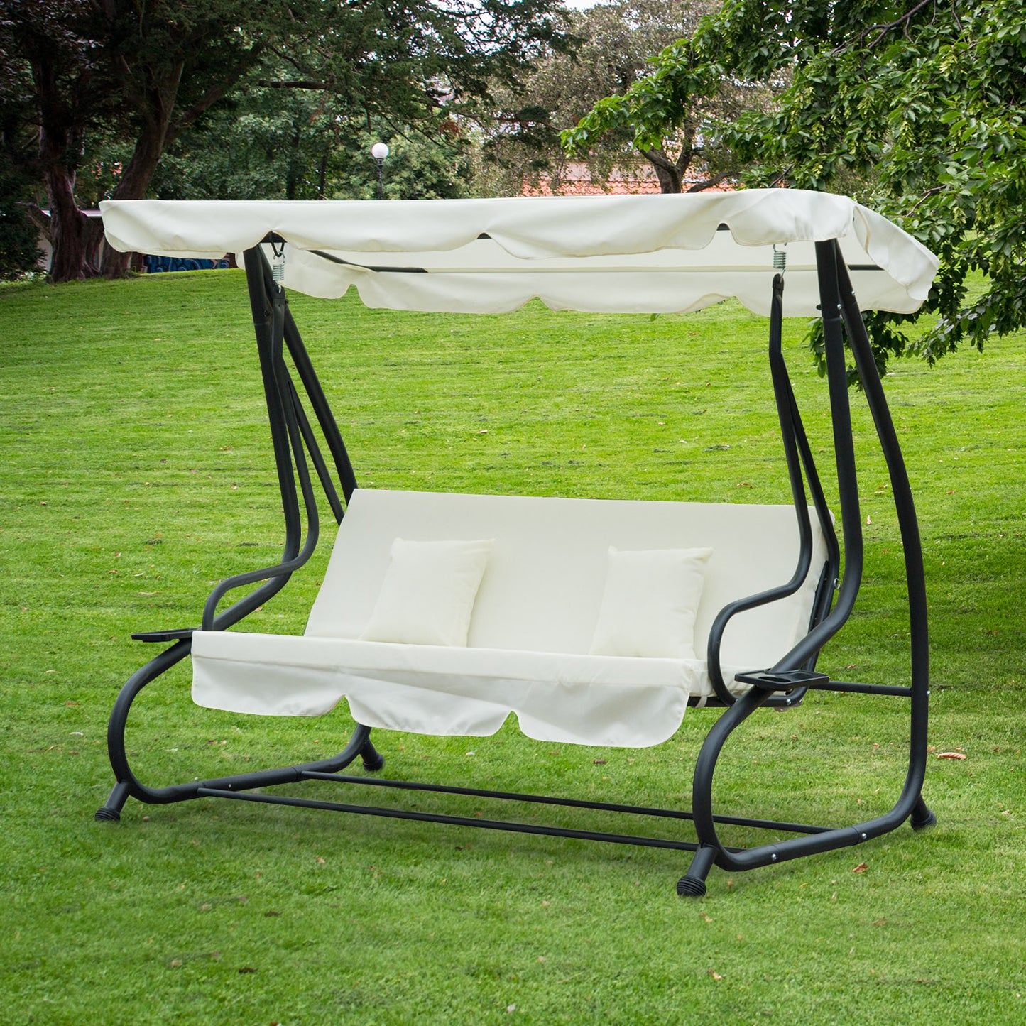 Outsunny Columpio Balancín Jardín Convertible En Cama Techo Ajustable Beige_1