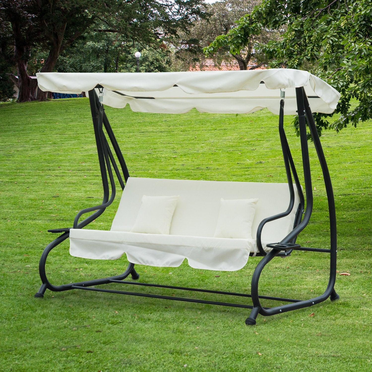 Outsunny Columpio Balancín Jardín Convertible En Cama Techo Ajustable Beige_1