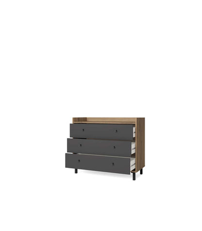 Cómoda Para Dormitorio Modelo Marta 3 Cajones Acabado Nogal/pizarra, 91.6cm(ancho) 75cm(a_2