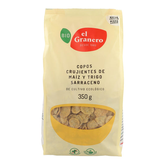 Flocos de milho e trigo sarraceno crocantes biológicos, 350 g El Granero
