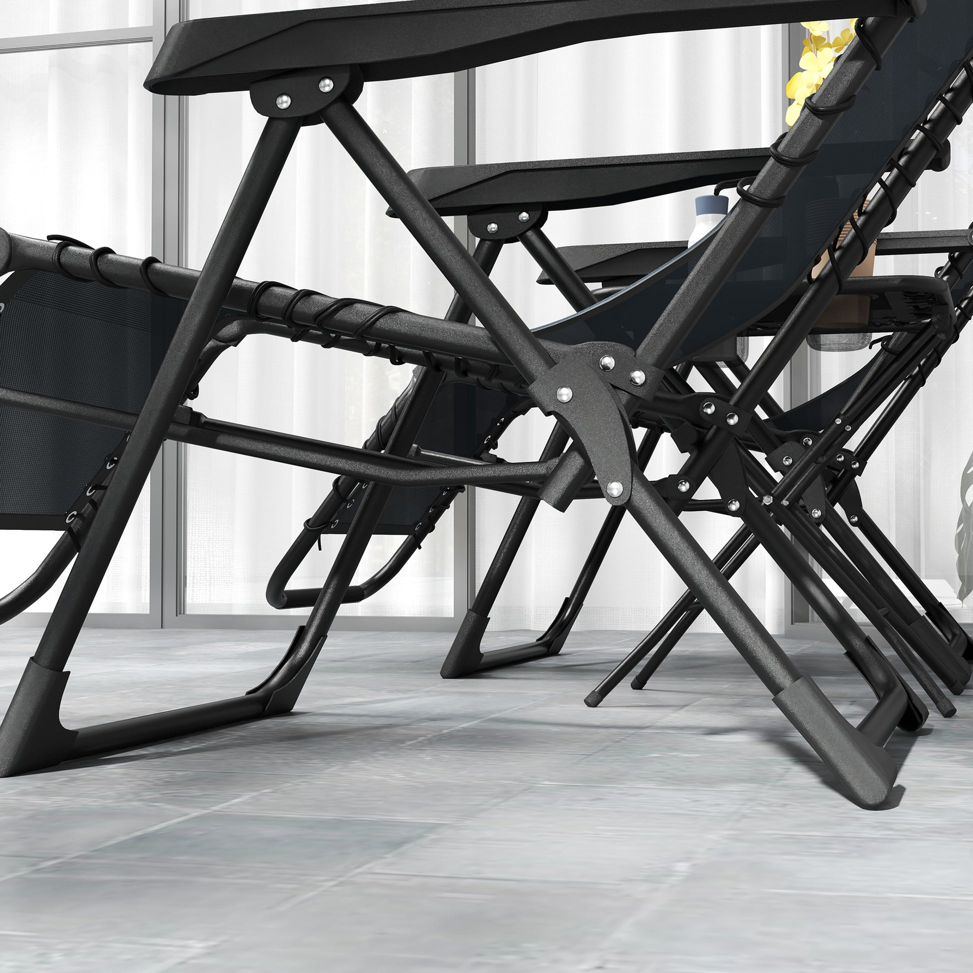 Outsunny Set De 2 Tumbonas Jardín Exterior Con Mesa Auxiliar Reposabrazos Gris_4