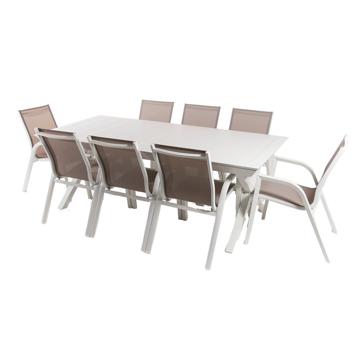 Conjunto Jardin, Mesa Extensible 215/295 Y 8 Sillones Apilables, Aluminio Blanco, Textilene Taupé , 8 Plazas_0