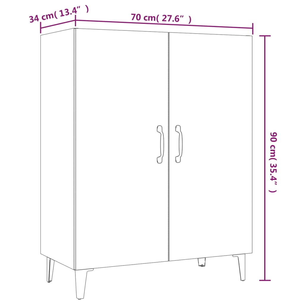 Aparador De Madera Contrachapada Blanco Brillante 70x34x90 Cm / Vetonek_3