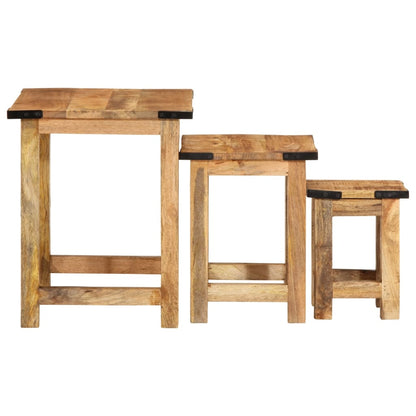 Mesas Apilables 3 Piezas Madera Maciza De Mango Rugosa_3