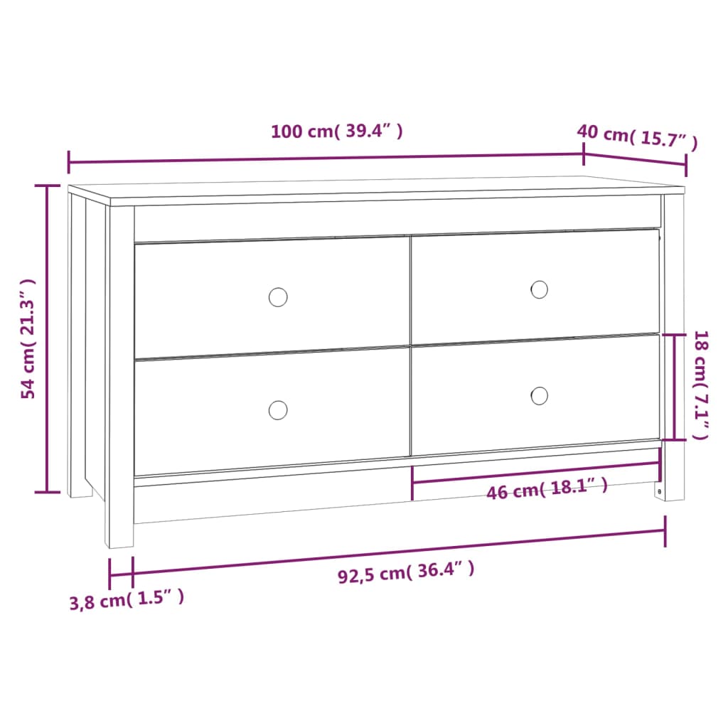 Armario Auxiliar Madera Maciza De Pino Blanco 100x40x54 Cm / Vetonek_0