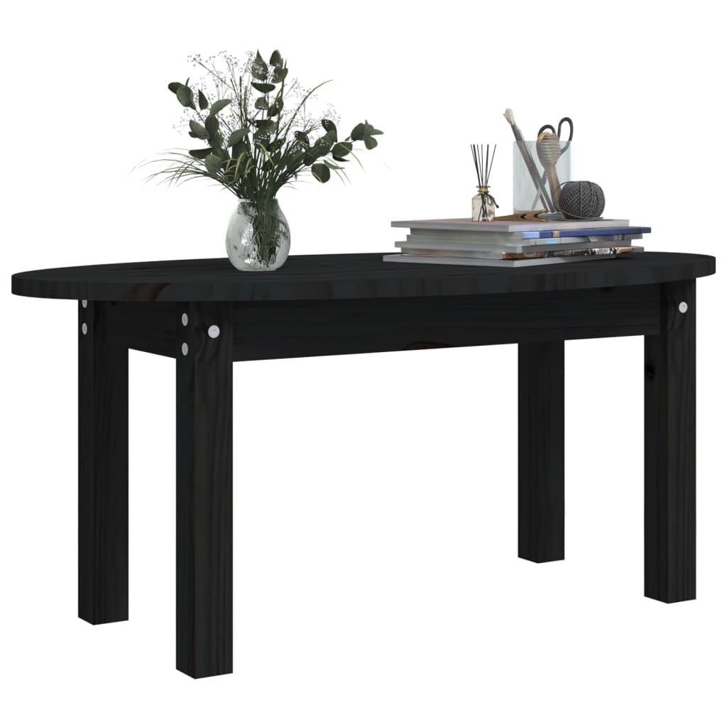 Mesa De Centro De Madera Maciza De Pino Negro 80x40x35 Cm_2