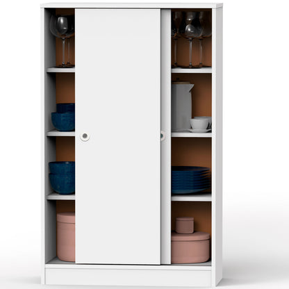Armario Dormitorio, Multiusos, Baño, Mueble Cocina, Zapatero 2 Puertas Correderas 120x74x33 Cm, Briebe, Nova, Blanco_3