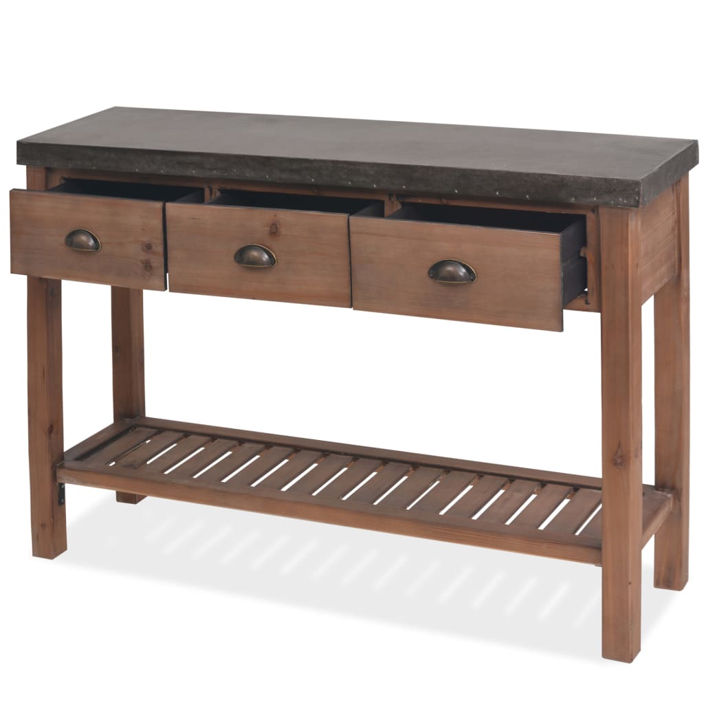 Mesa Consola De Madera De Abeto Maciza 122x35x80 Cm_3