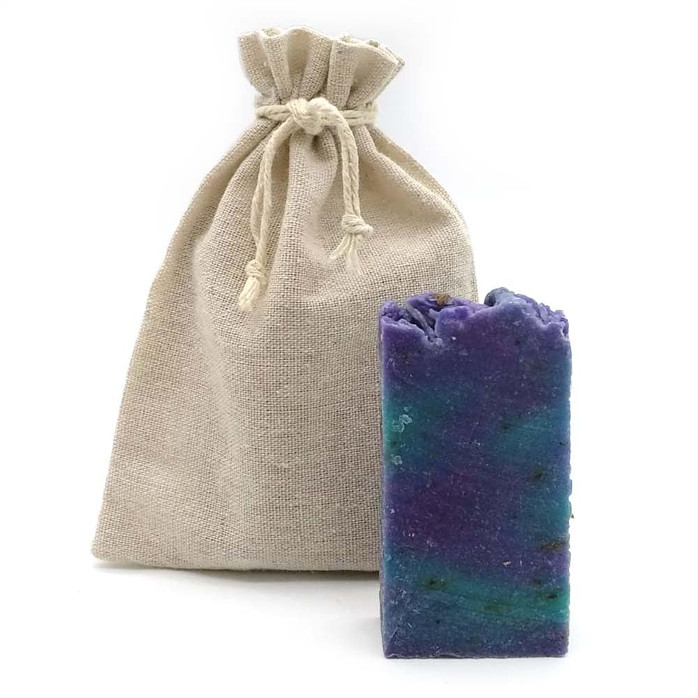 Jabón Natural Lavanda 90g En Bolsa Regalo De Yute - Piel Grasa - Calma La Piel Irritada - Reduce La Aparición Del Acné_1
