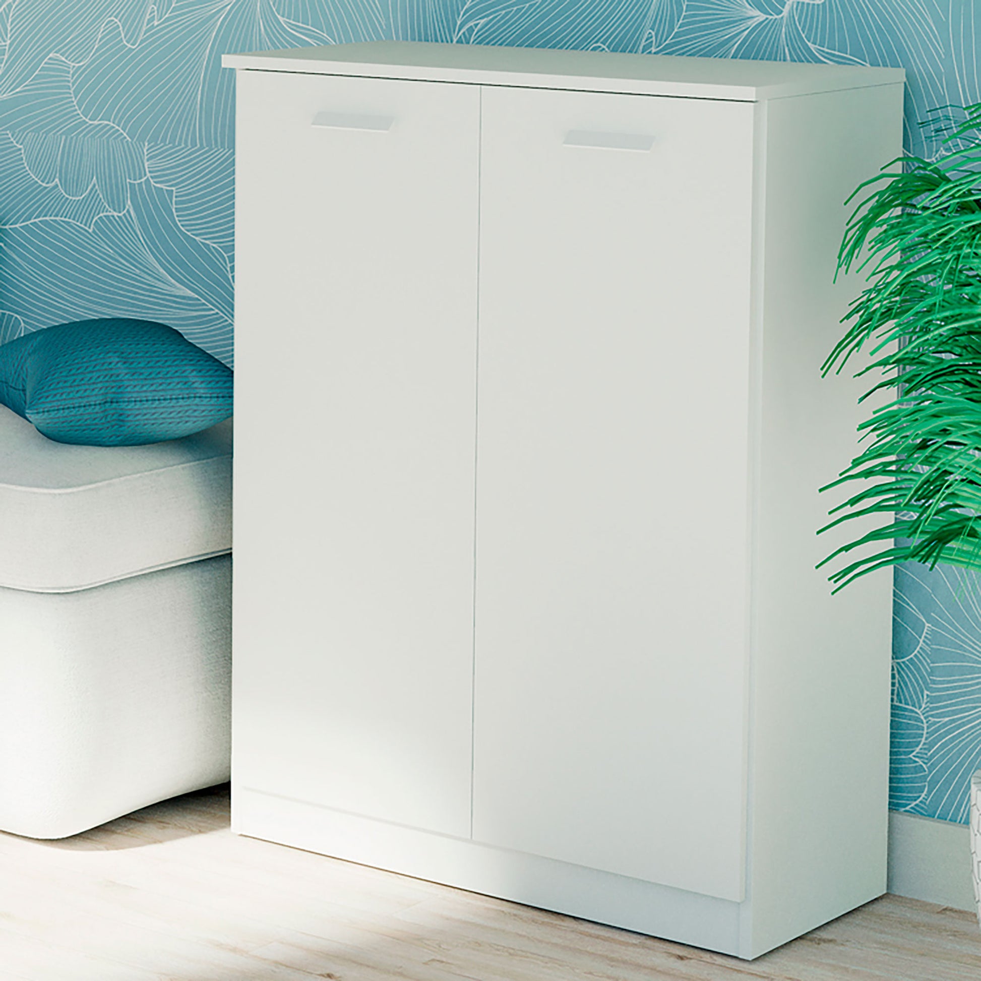 Armario Dormitorio, Multiusos, Baño, Mueble Cocina, Zapatero 2 Puertas 5 Estantes101x74x36 Cm, Briebe, Nova, Blanco_1