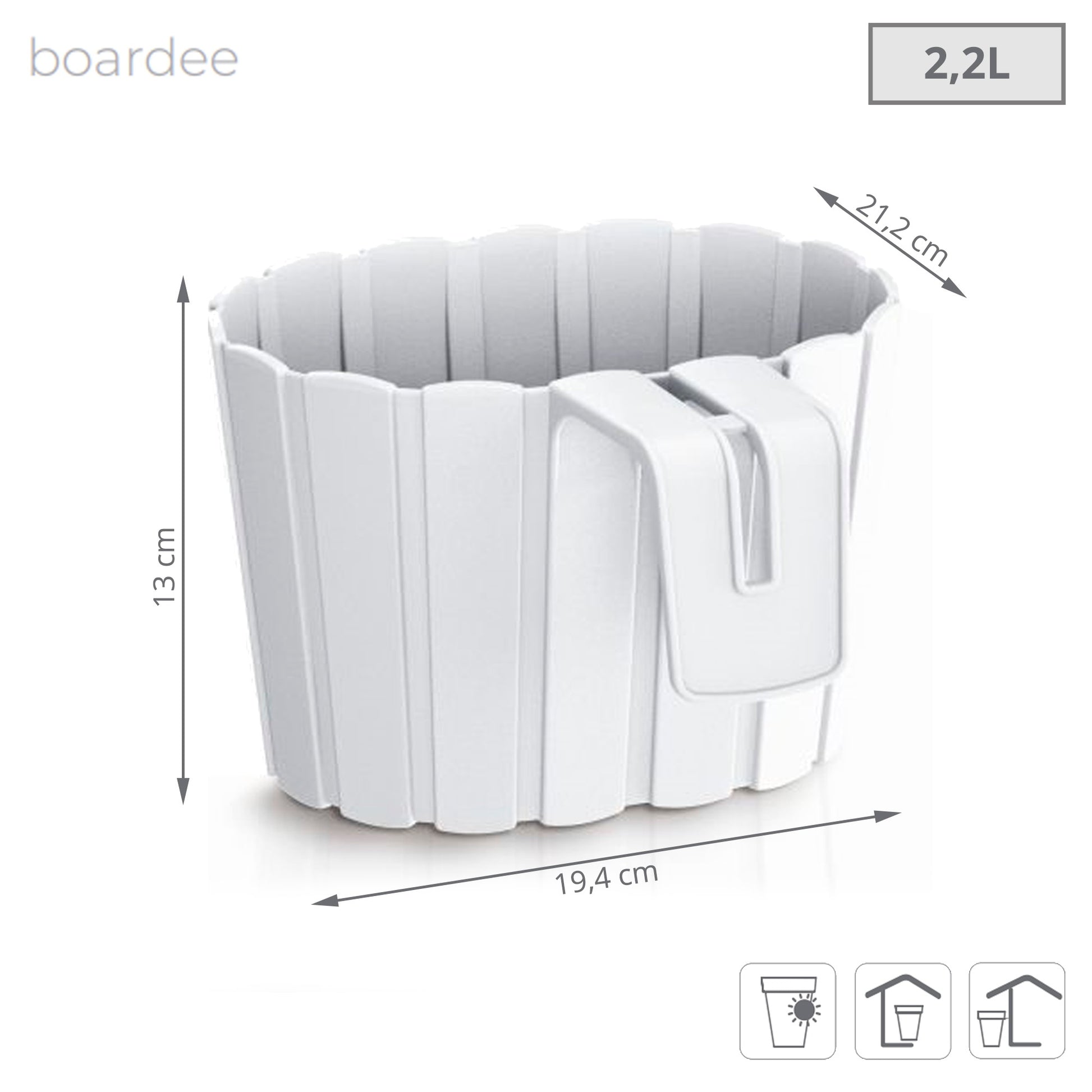 Maceta Boardee Hook 2,2l., Dimensiones (mm) 194x212x130, Color Blanco