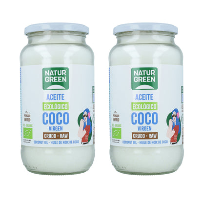 Embalagem de 2 x Óleo de Coco Virgem Cru Biológico, NaturGreen, 800 g