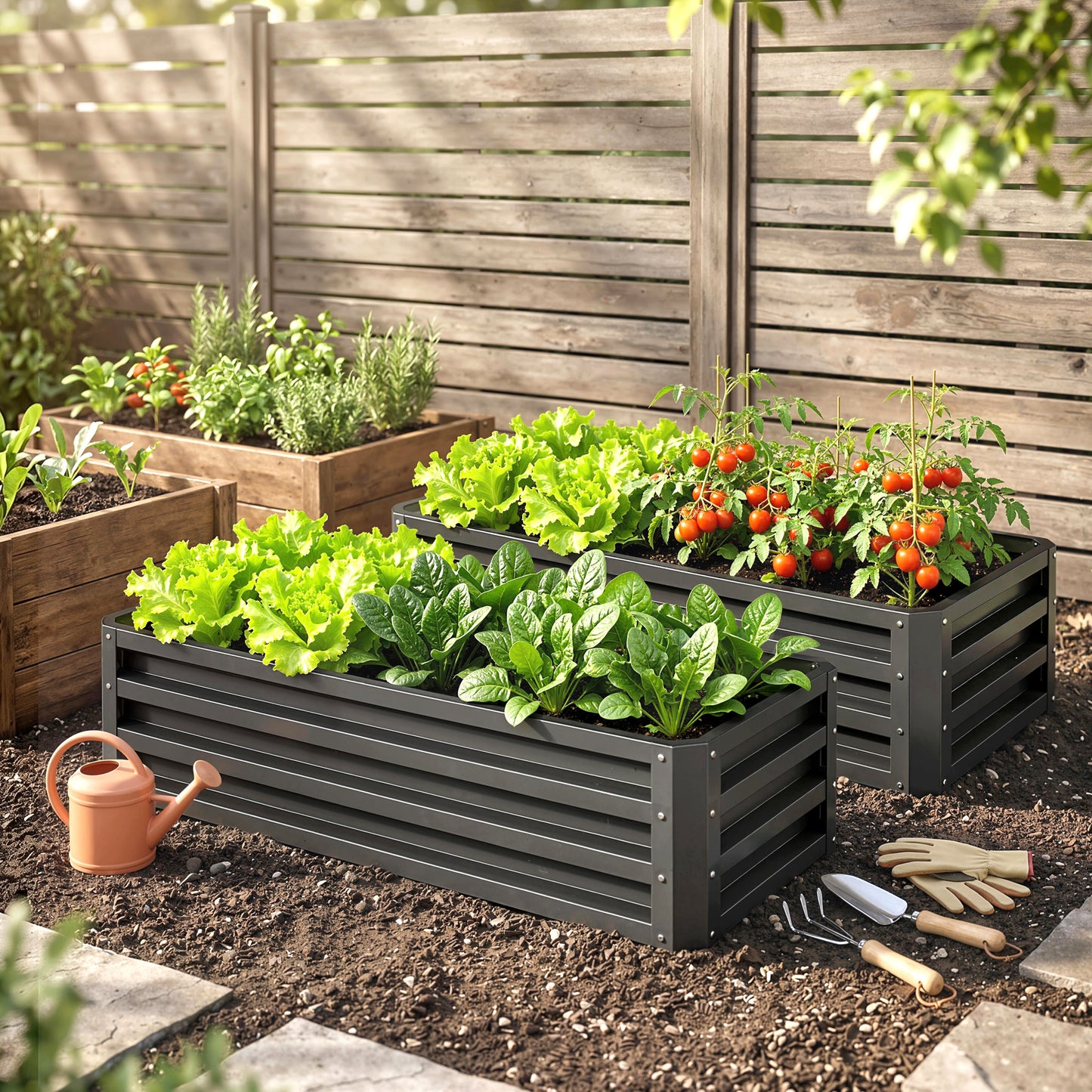 Outsunny Juego De 2 Jardineras Exterior Grandes De Acero 110x50x30 Cm Gris_1