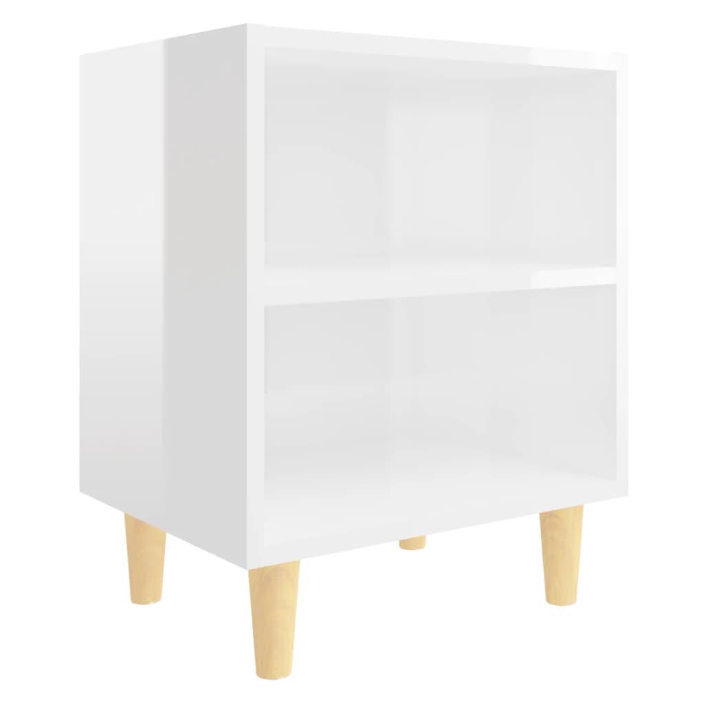 Mesita Noche Con Patas Madera Maciza Blanco Brillo 40x30x50 Cm_0