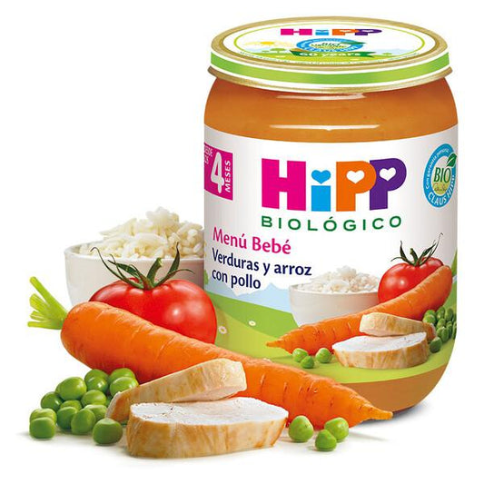 Pote de arroz e legumes biológicos HiPP com frango a partir dos 4 meses 190g