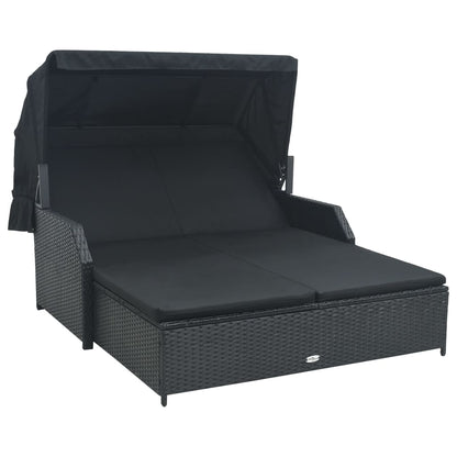 Vidaxl Tumbona Para 2 Personas Con Toldo Ratán Sintético Negro_0