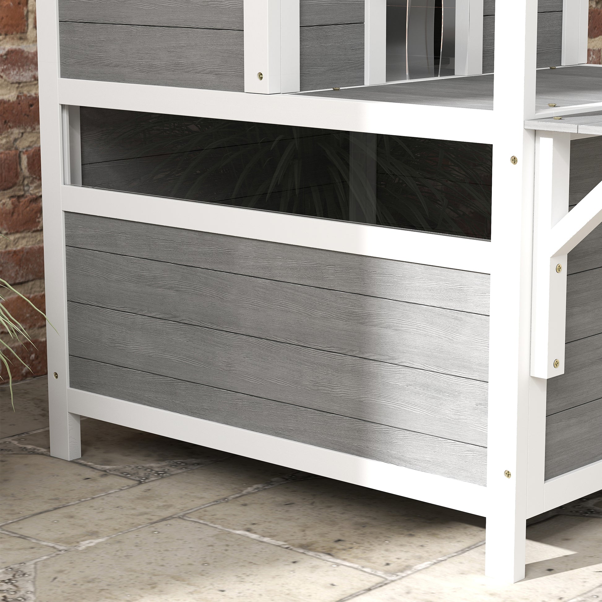 Pawhut Caseta Para Gatos De Madera Con Techo Asfáltico 64x87x76 Cm Gris Claro_4