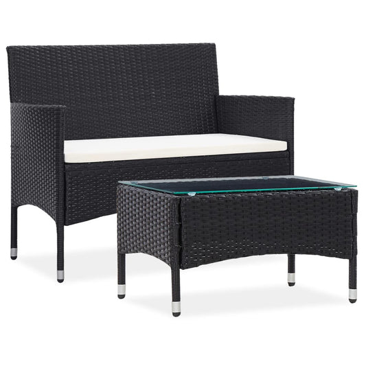 Vidaxl Set Muebles De Jardín 2 Piezas Con Cojín Ratán Sintético Negro_0