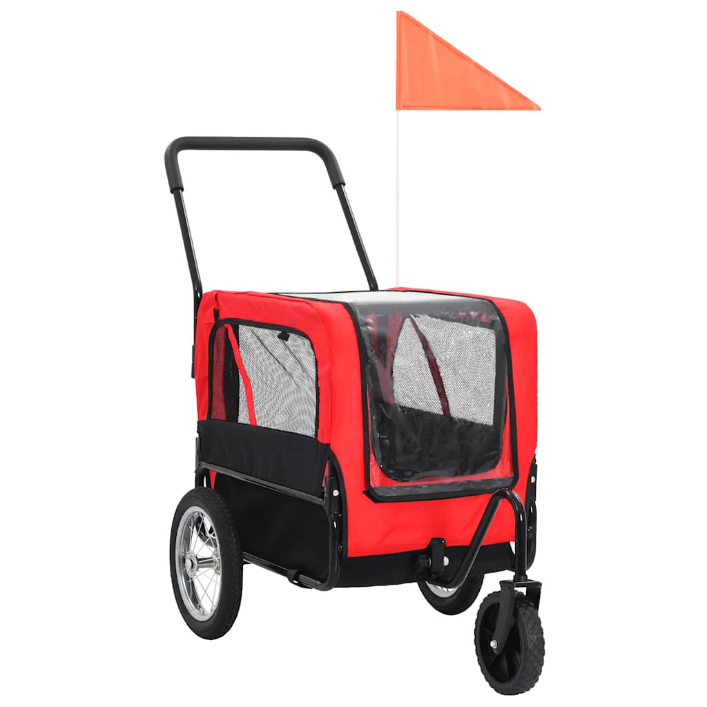Vidaxl Remolque De Bicicleta Para Mascotas Cochecito 2 En 1 Rojo Negro_0