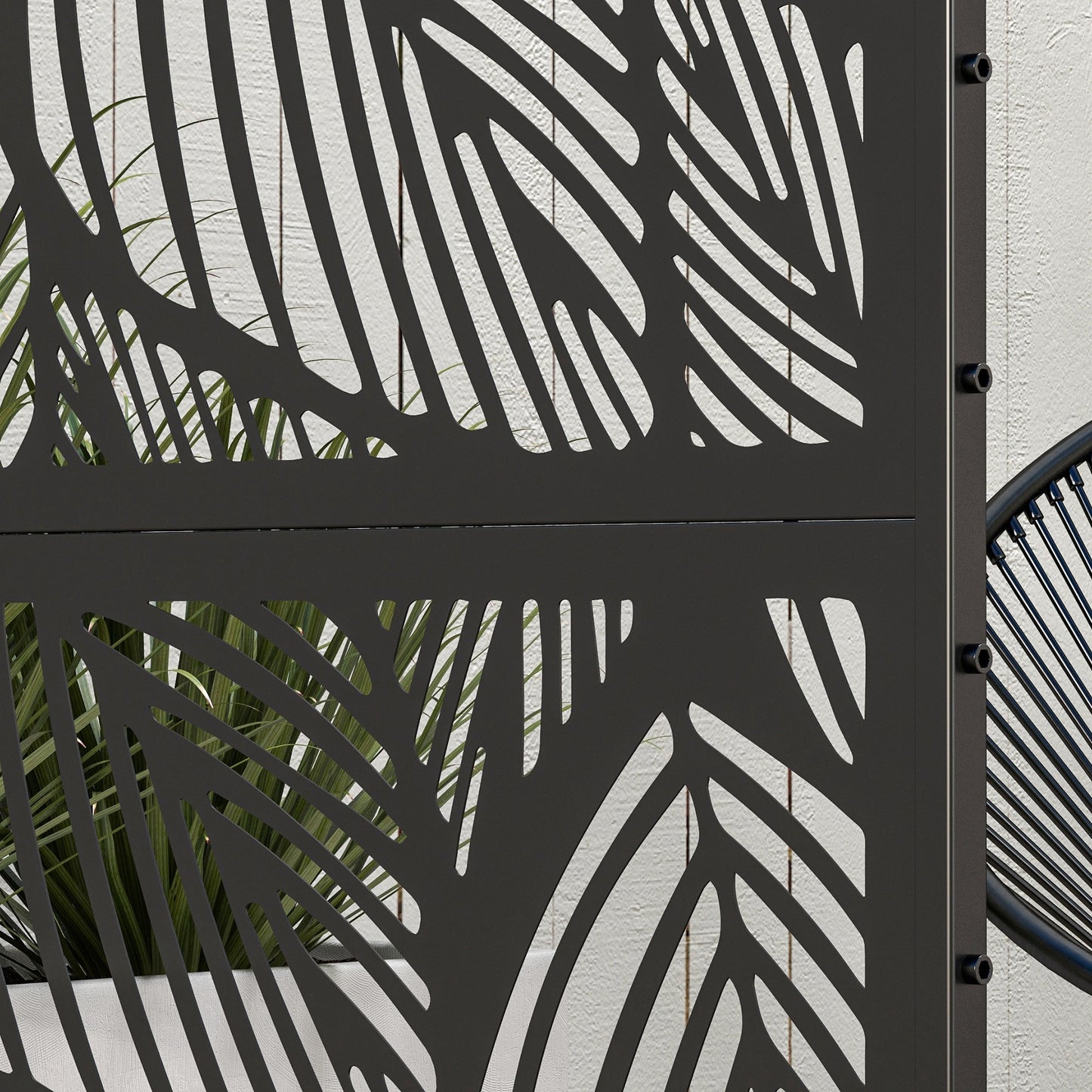 Outsunny Biombo Exterior Con 3 Piezas Patrón De Hoja Grande 122x45x198cm Negro_4