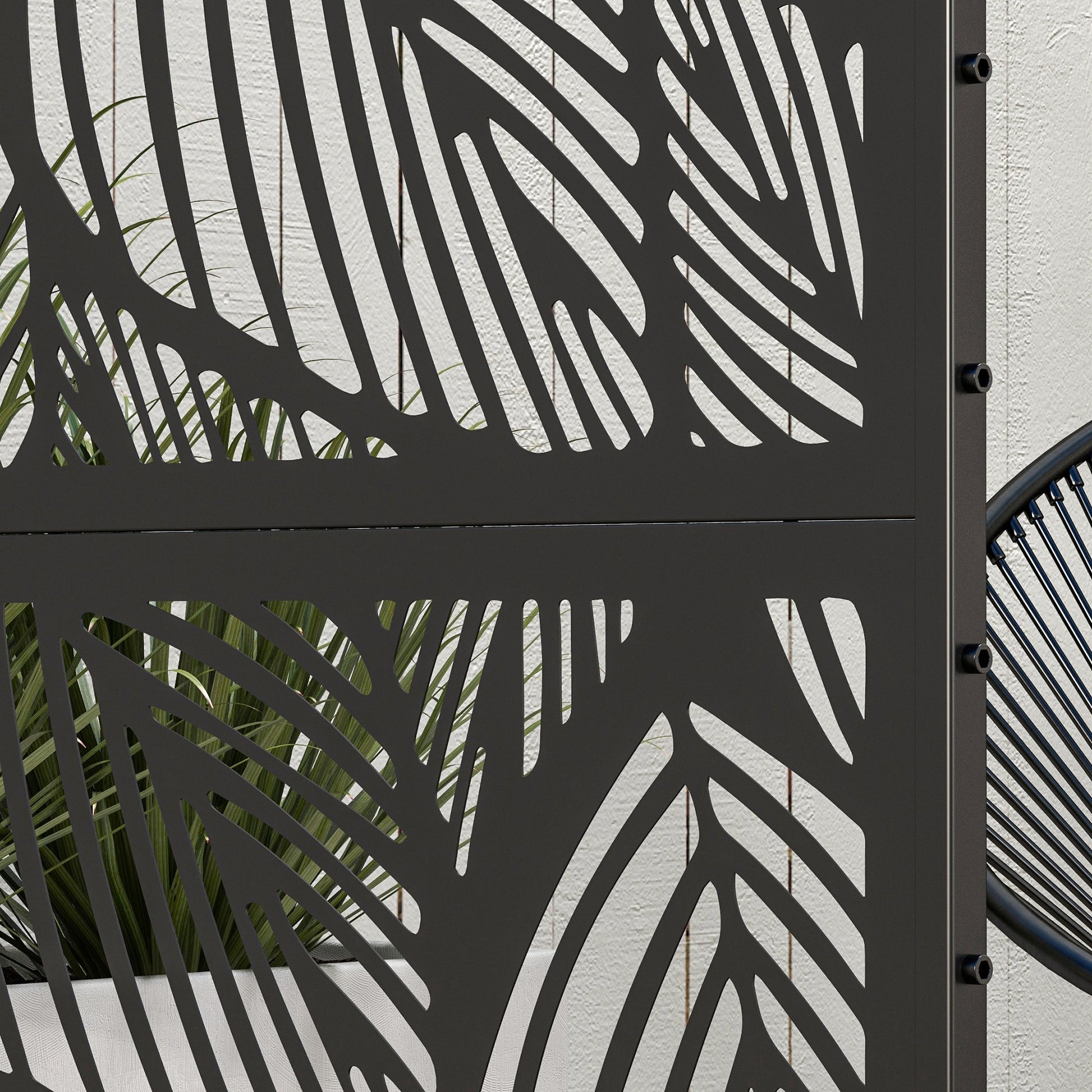 Outsunny Biombo Exterior Con 3 Piezas Patrón De Hoja Grande 122x45x198cm Negro_4