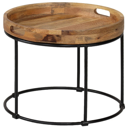 Mesa De Centro De Madera Maciza De Mango Y Acero 50x40 Cm_1