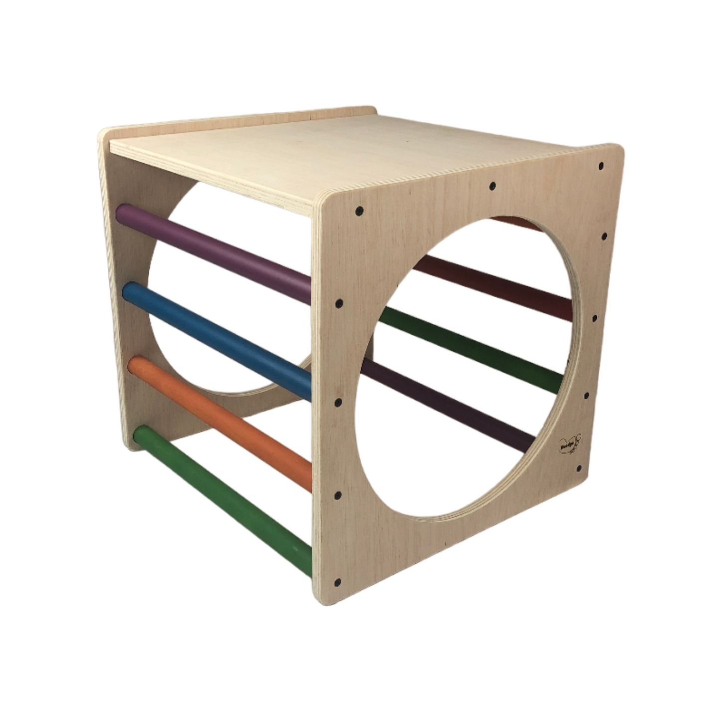 Cubo De Escalada/aprendizaje Pikler De Madera + Rampa Listones De Colores. Med: 50 X 50 X 50 Cm. Cunkrl0008. Woodgo.
