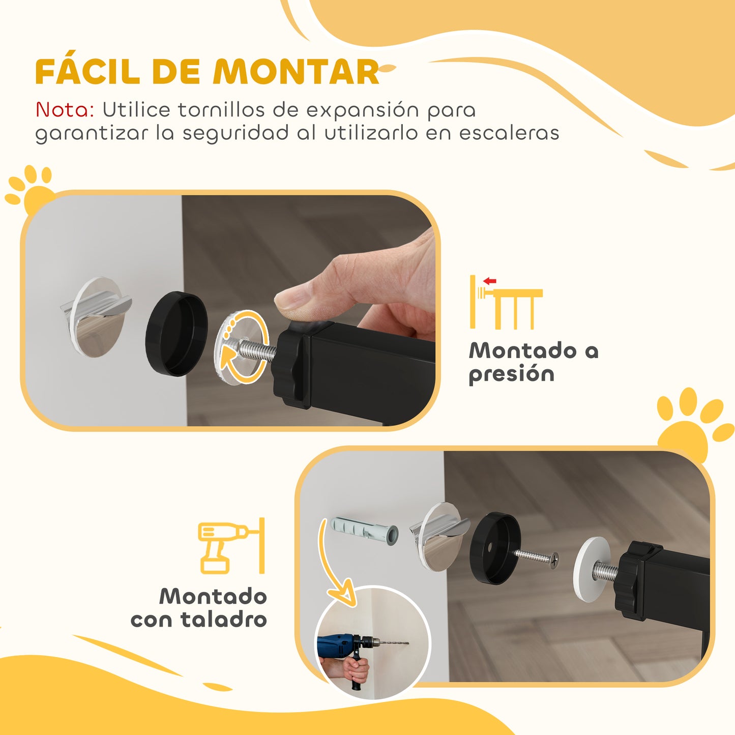 Pawhut Barrera De Seguridad Extensible Con 2 Extensiones 75-115x76 Cm Negro_5