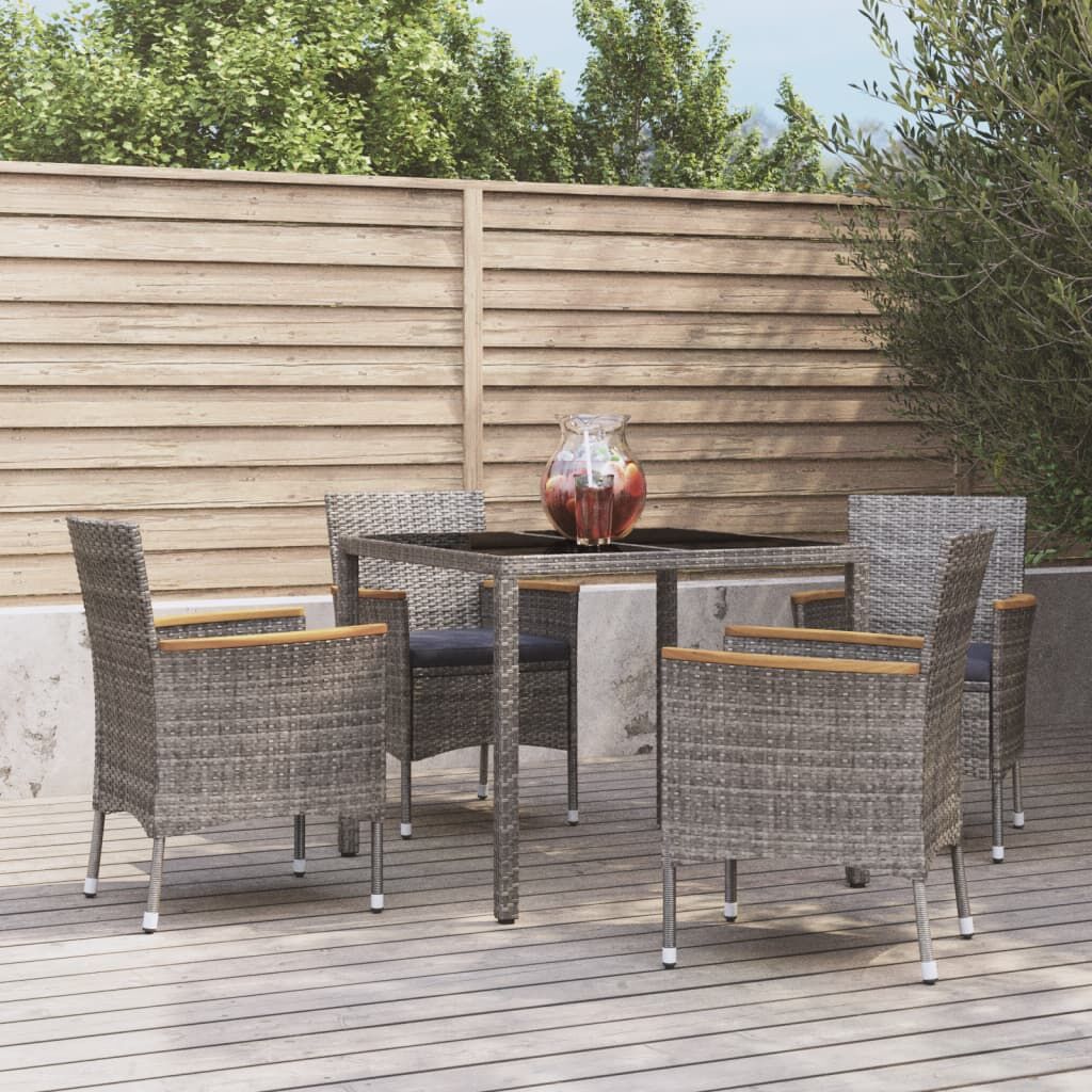 Vidaxl Set Comedor De Jardín 5 Piezas Con Cojines Ratán Sintético Gris_1